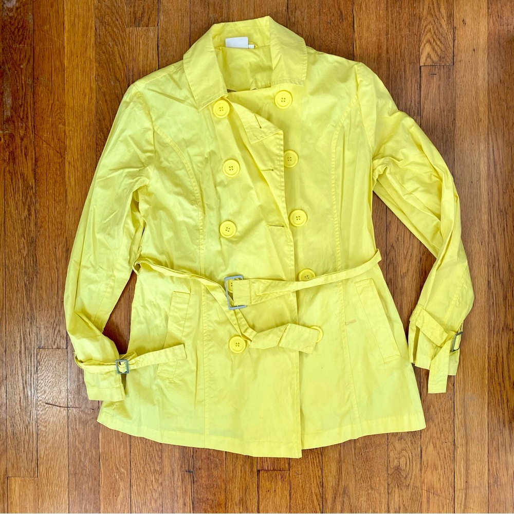 Lime Women’s Bright Yellow Lightweight Trench Pea Coat Belted Buttons size 8